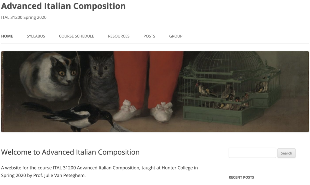 Home page of the course site "Advanced Italian Composition"